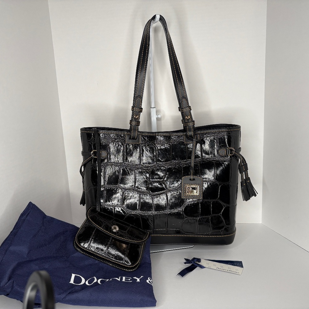 NWT Dooney & Bourke Black Croc Leather Purse Tote Handbag w/ Coin Pouch Ex Strap